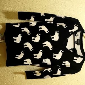💜LIZ CLAIBORNE SIZE L VNECK Black & Cream elephant sweater! Sz.M